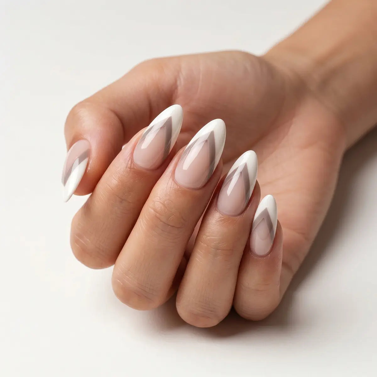 nude white brown french tip almond press on nails chevron mockup 01
