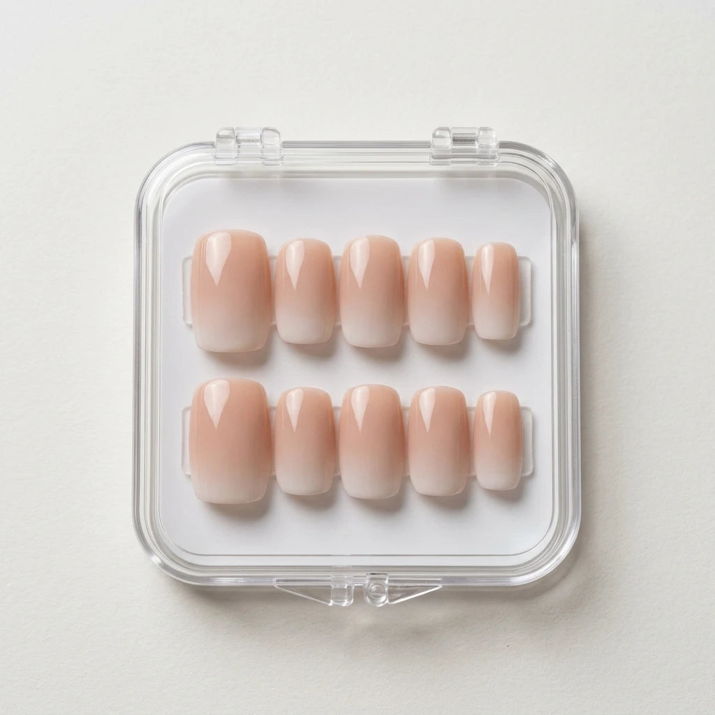 nude white ombre square press on nails mockup 02