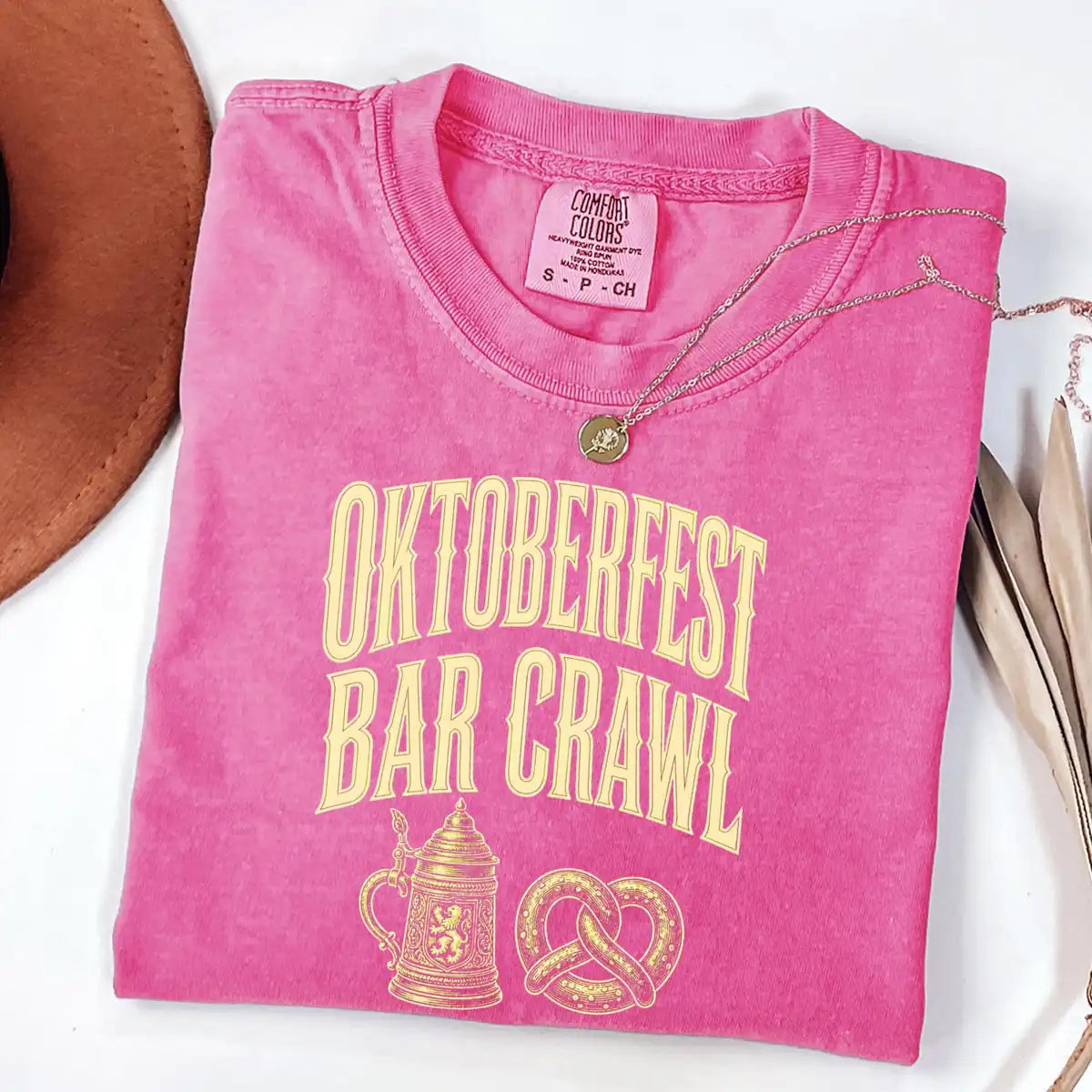 Woman wearing Seafoam Oktoberfest Bar Crawl - Beer Festival Halloween Comfort Colors T-Shirt