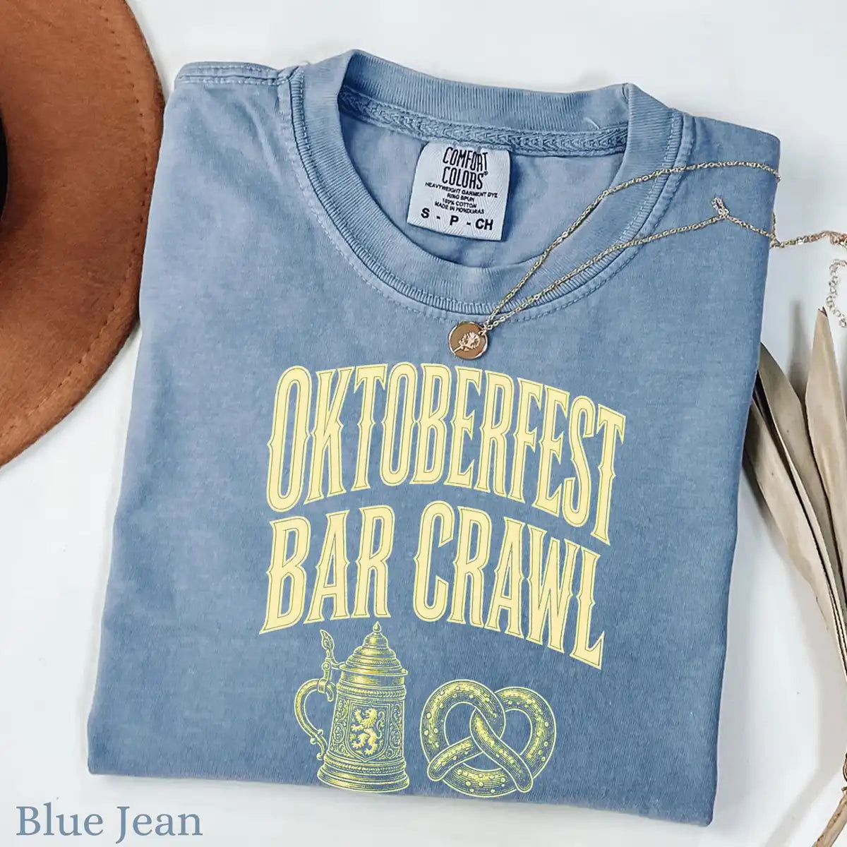 Comfort Colors T-shirt mockup showing Oktoberfest Bar Crawl Halloween design