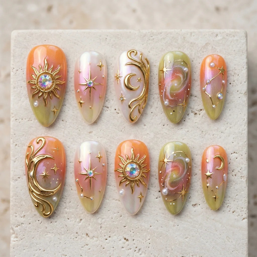 orange aura almond medium press on nails celestial mockup 01