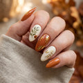 orange ivory hand painted fall almond press on nails leaf gold foil lifestyle 03