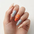 orange nude 3d french tip almond press on nails seashell starfish glitter flat lay 01
