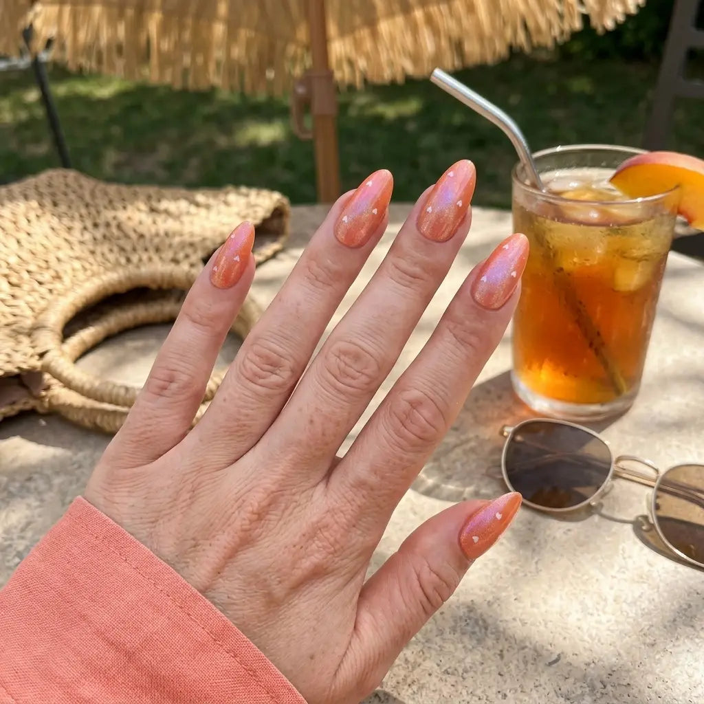 orange nude ombre almond press on nails white heart lifestyle 01