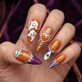 orange purple white 3d french tip halloween almond long press on nails gothic ghost lifestyle 02