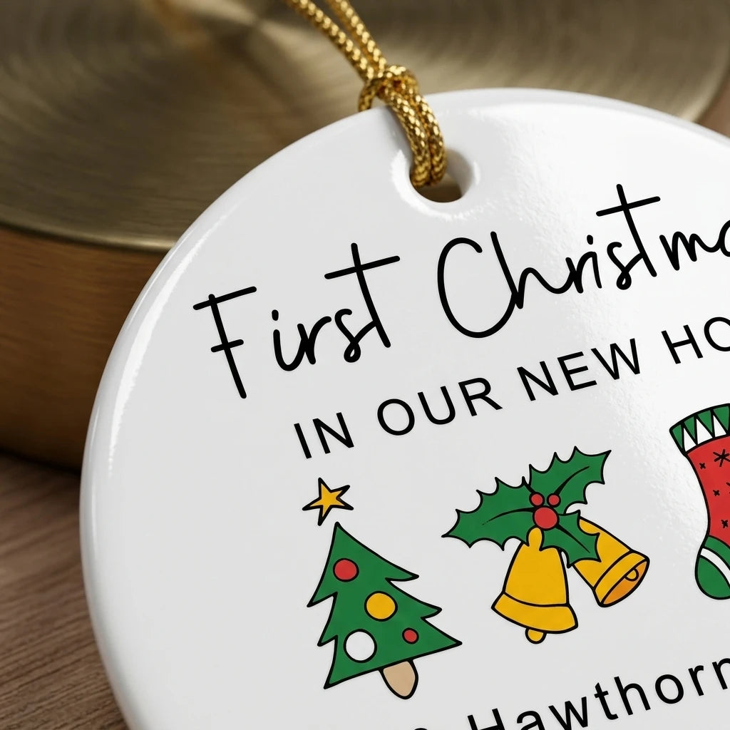 our first christmas in our new home christmas symbols personalized ornament detail