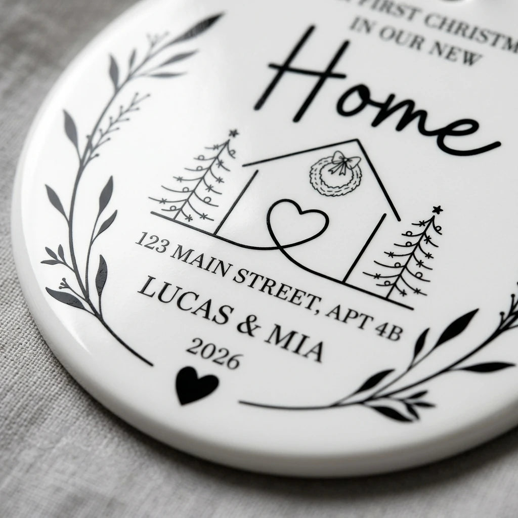 our first christmas in our new home personalized ornament detail