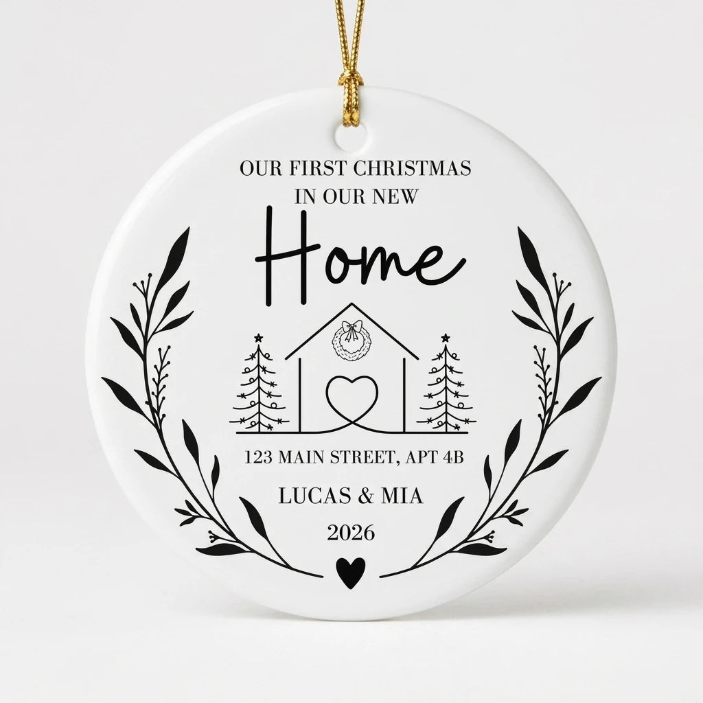 our first christmas in our new home personalized ornament hero