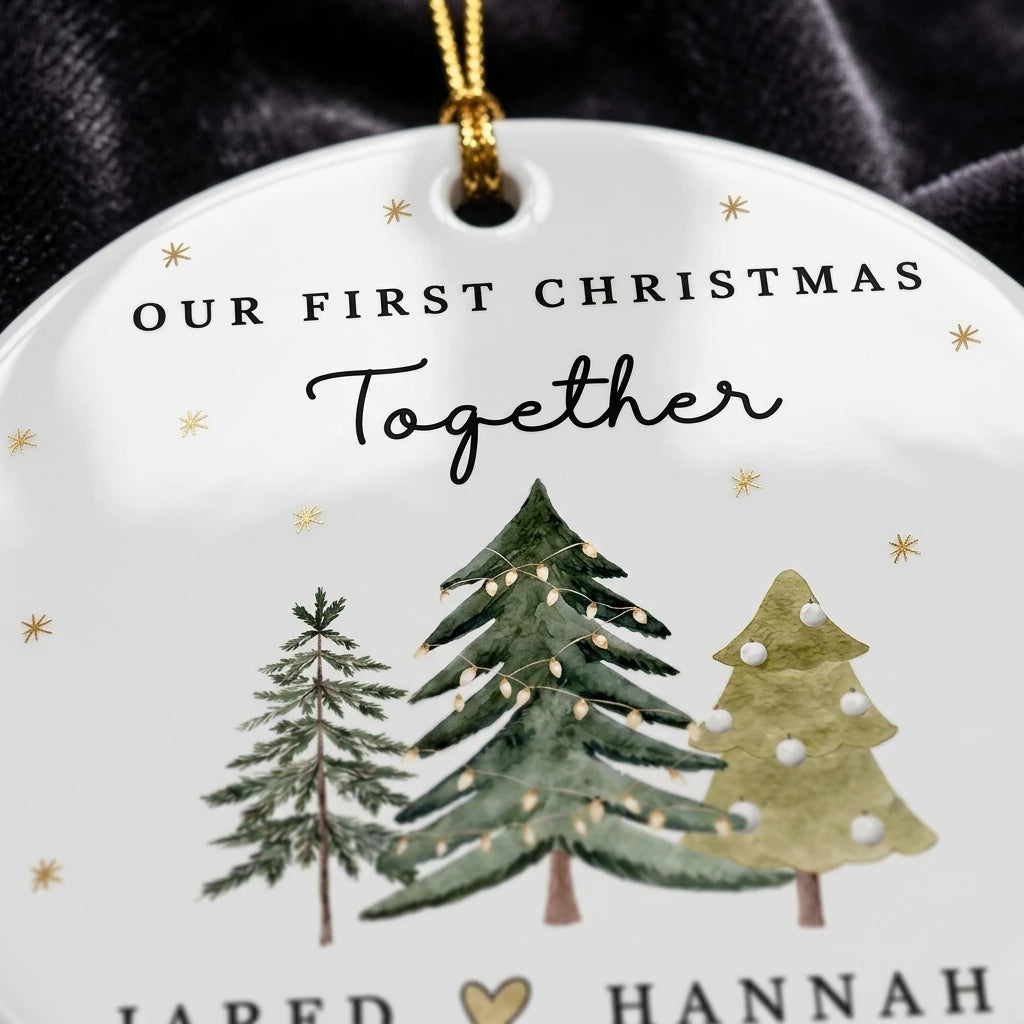 our first christmas together personalized ornament detail