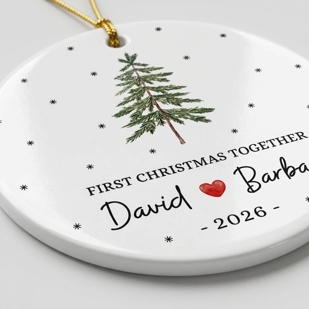 our first christmas together red heart personalized ornament detail