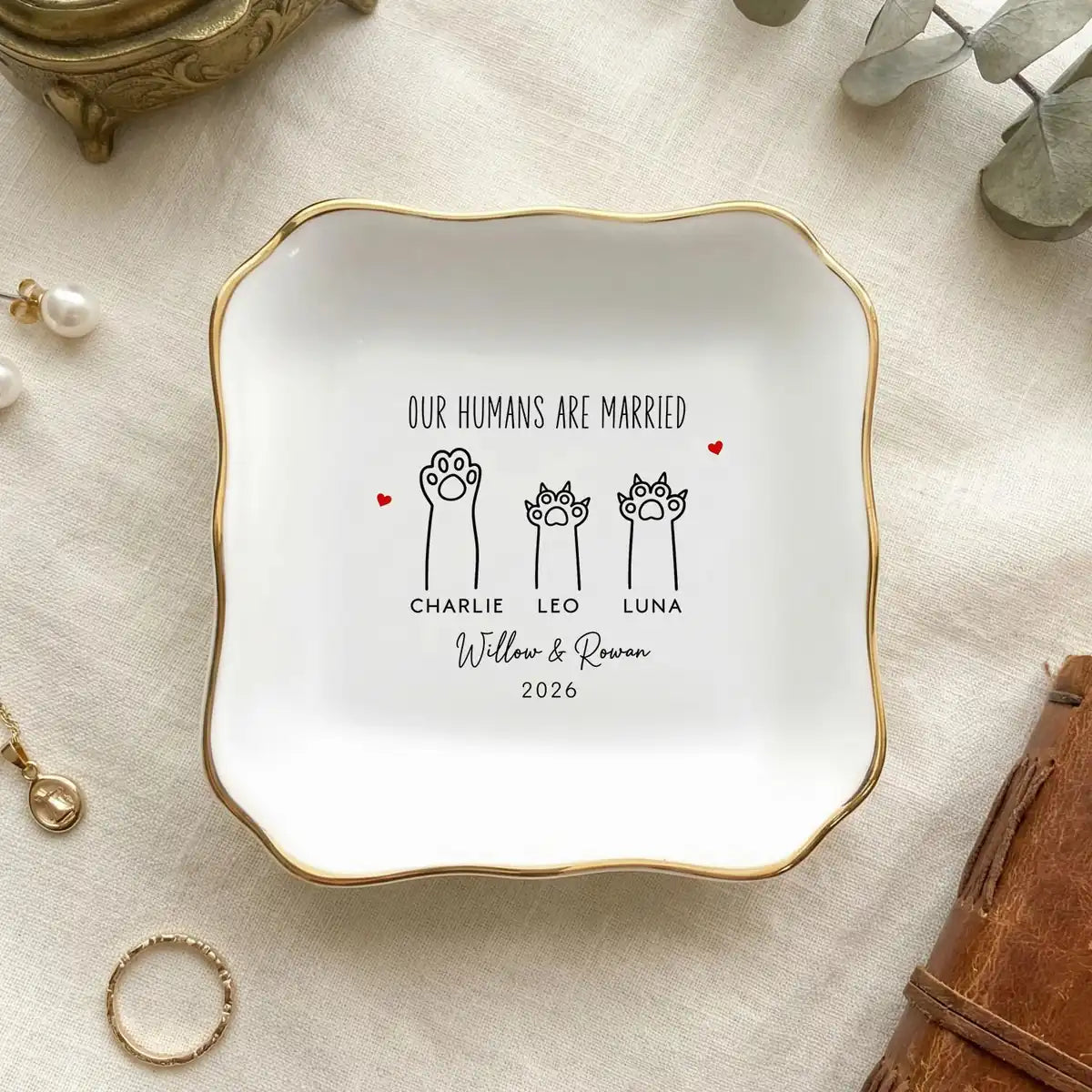 Pet Wedding Ring Dish, Our Humans Are Married Keepsake, Dog Cat Gift