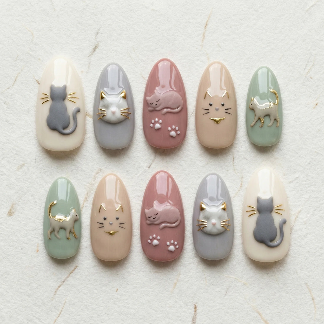pastel 3d almond medium press on nails cat charms lifestyle 03