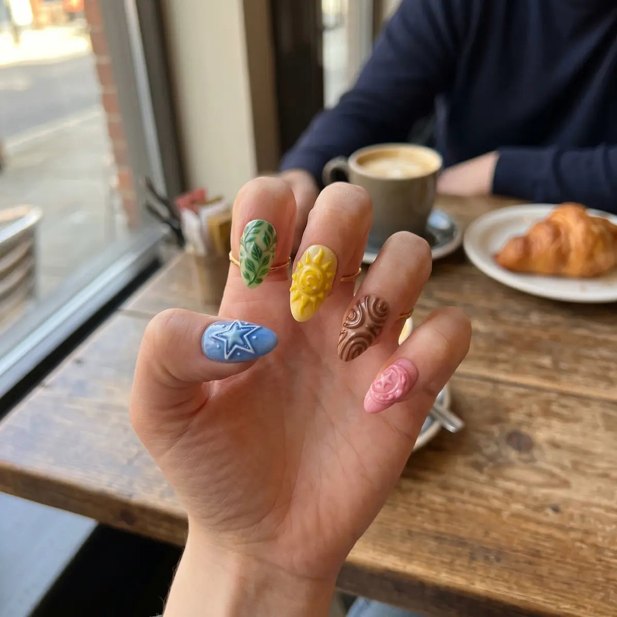 pastel 3d hand painted almond press on nails celestial botanical detail 03