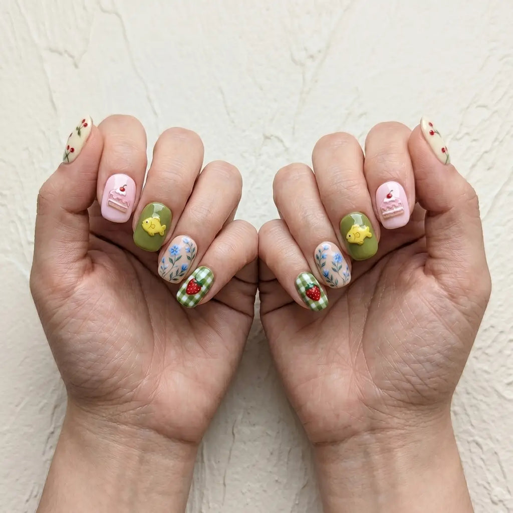 pastel confection 3d square short press on nails cake strawberry fish lifestyle 01