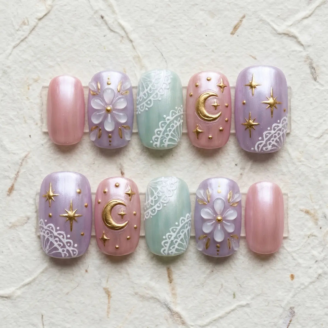 pastel dream 3d square press on nails flower moon lifestyle 01