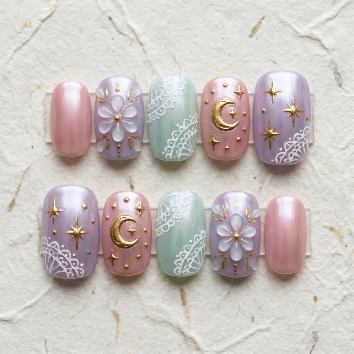 pastel dream 3d square press on nails flower moon flat lay 01