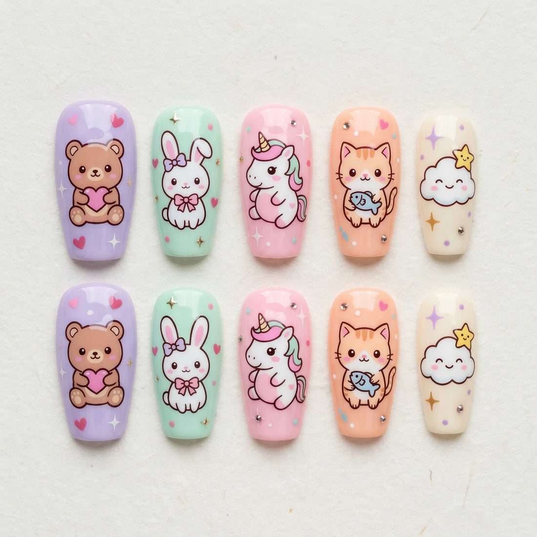 pastel hand painted coffin medium press on nails kawaii unicorn lifestyle 02