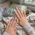 pastel hand painted coffin medium press on nails kawaii unicorn lifestyle 02
