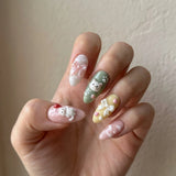 pastel multicolor 3d hand painted almond press on nails cat balloon bow cloud mockup 01
