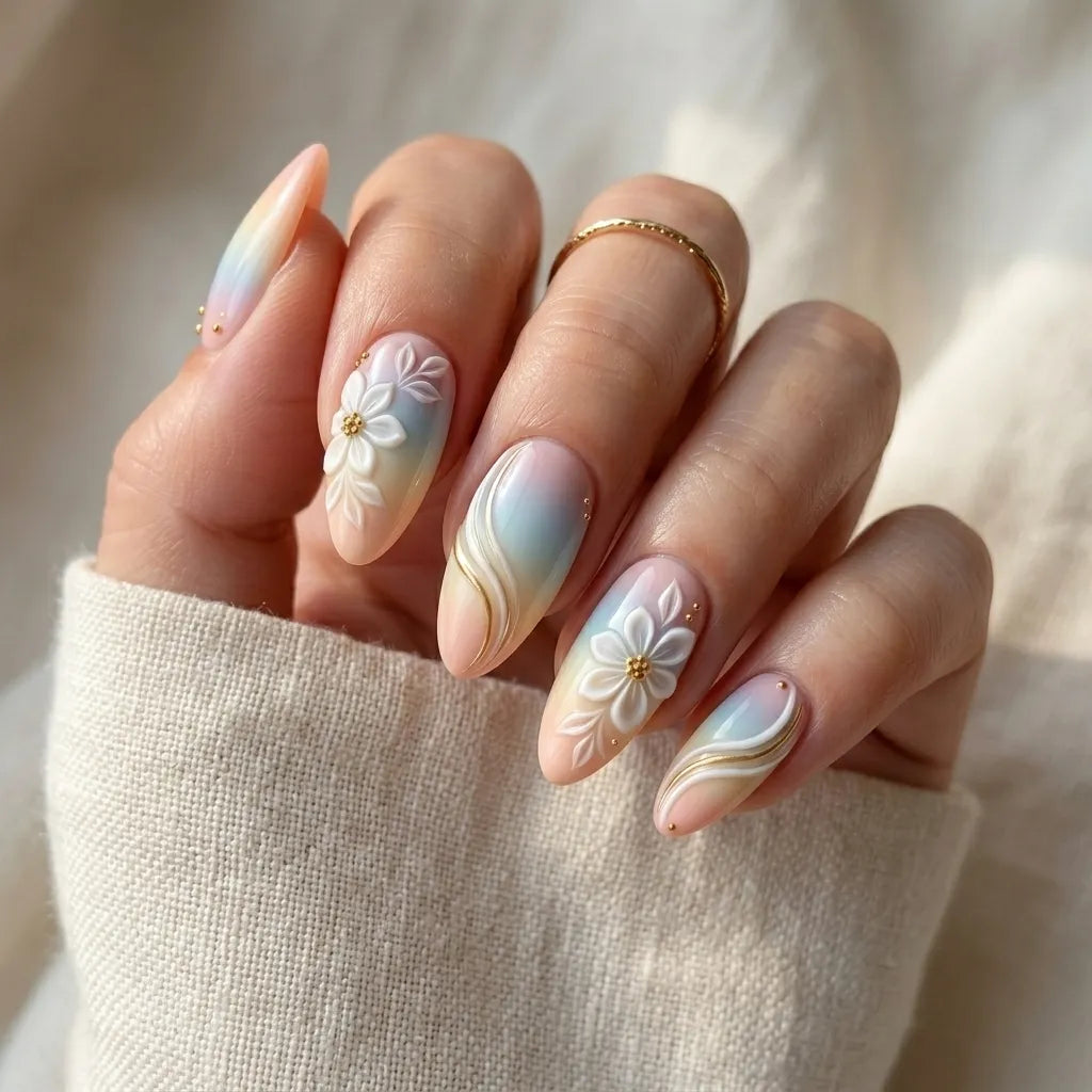 pastel ombre 3d almond press on nails peony bloom swirl mockup 01