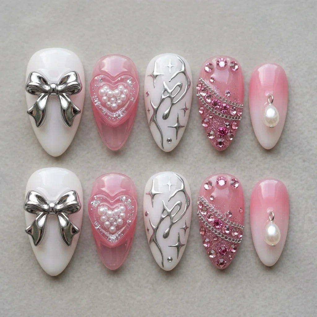 pastel pink hand painted stiletto medium press on nails mockup 02