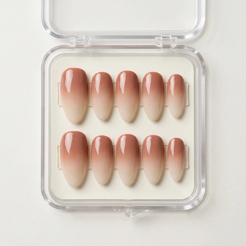 peach nude ombre coffin long press on nails detail 01