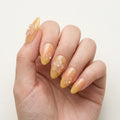 peach yellow ombre 3d almond press on nails peony bloom pearl mockup 01
