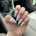 pearl white hand painted stiletto medium press on nails lavender daisy field lifestyle 02