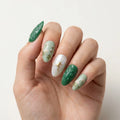 pearl white sage green 3d hand painted almond press on nails gold frog lotus flower mockup 01