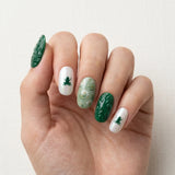 pearl white sage green 3d hand painted oval press on nails green frog lotus flower mockup 01