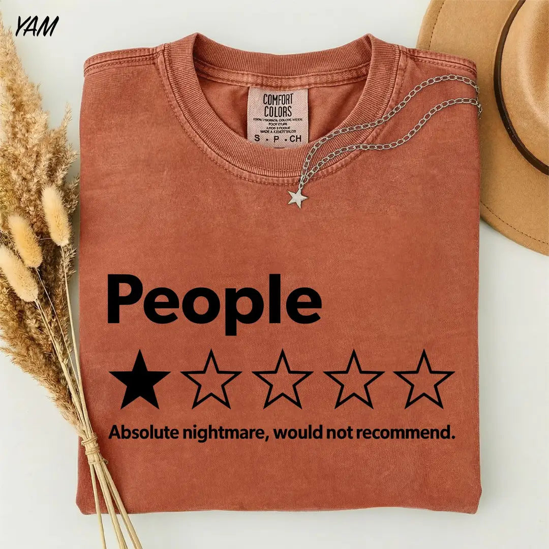 People One Star Review graphic Comfort Colors T-shirt, additional product photograph.