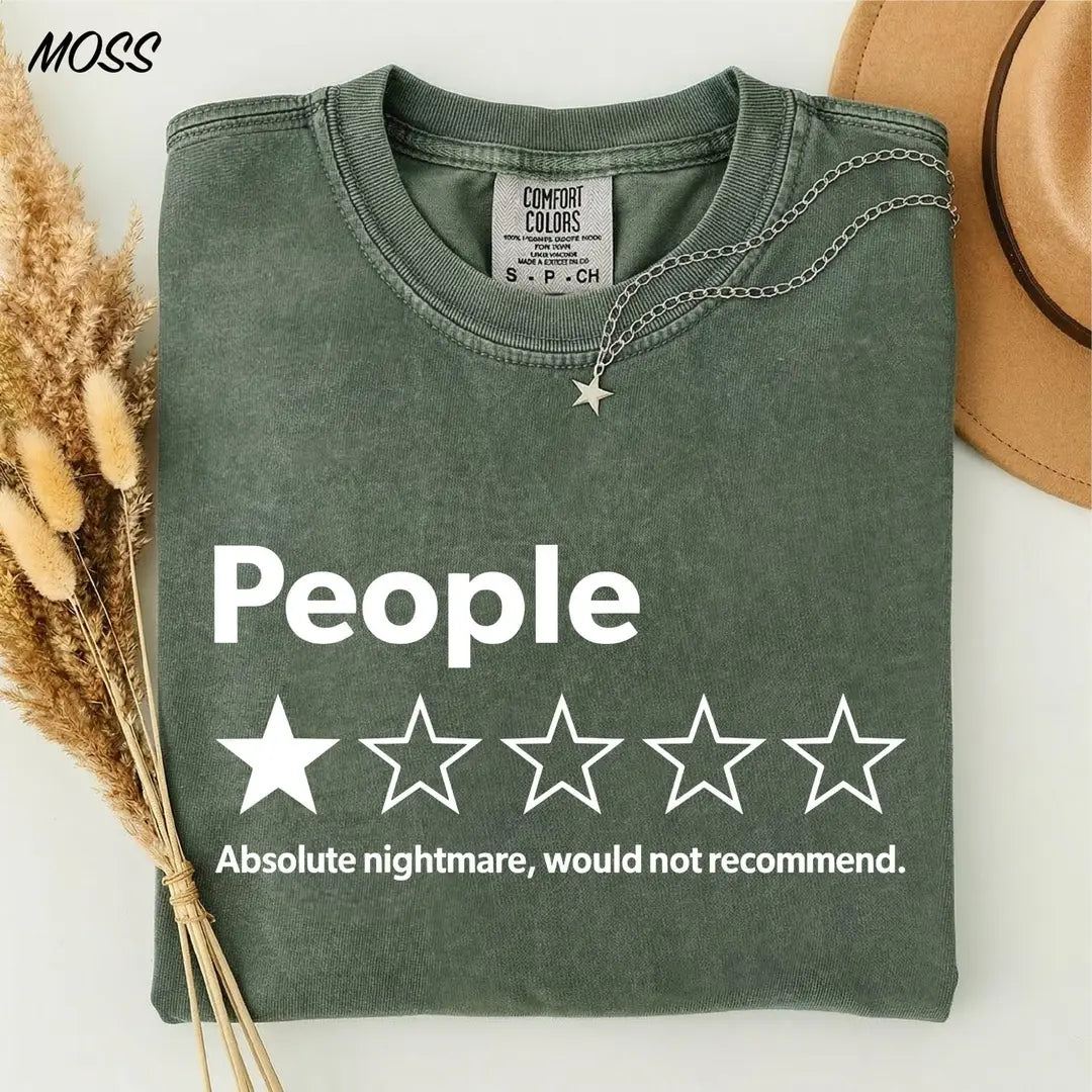 People One Star Review graphic Comfort Colors T-shirt, additional product photograph.