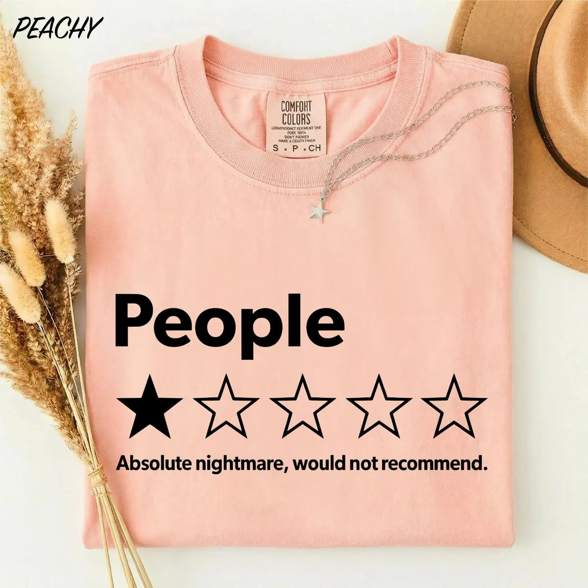 People One Star Review graphic Comfort Colors T-shirt, additional product photograph.