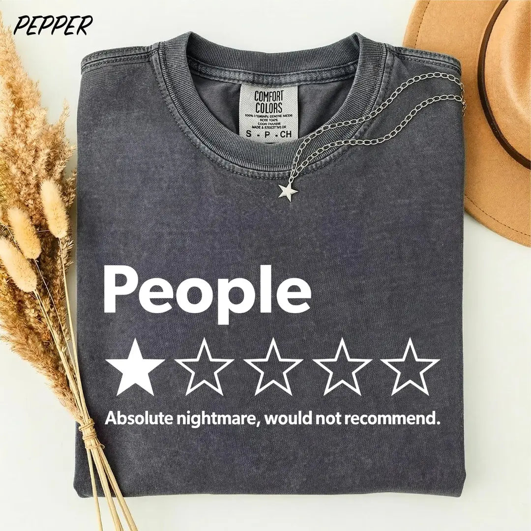 People One Star Review graphic Comfort Colors T-shirt, additional product photograph.