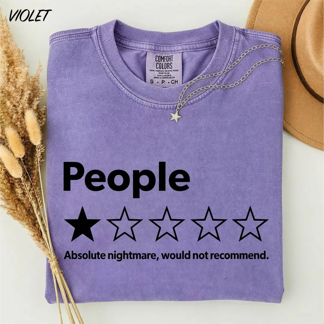 People One Star Review graphic Comfort Colors T-shirt, additional product photograph.