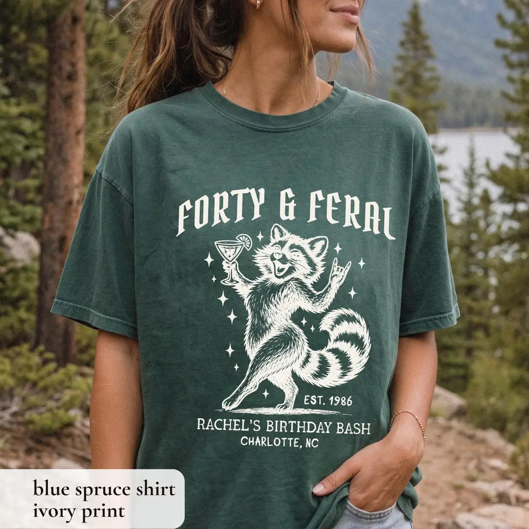 Raccoon Birthday Squad graphic Comfort Colors T-shirt, additional product photograph.