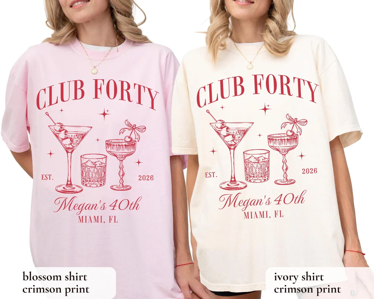 Club Forty Cocktail Social Club graphic Comfort Colors T-shirt, additional product photograph.