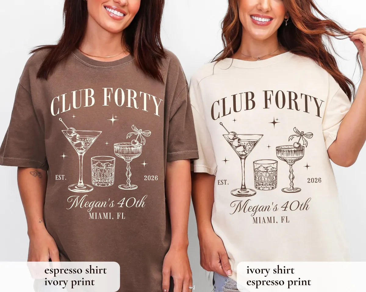 Club Forty Cocktail Social Club graphic Comfort Colors T-shirt in Espresso, additional product photograph.