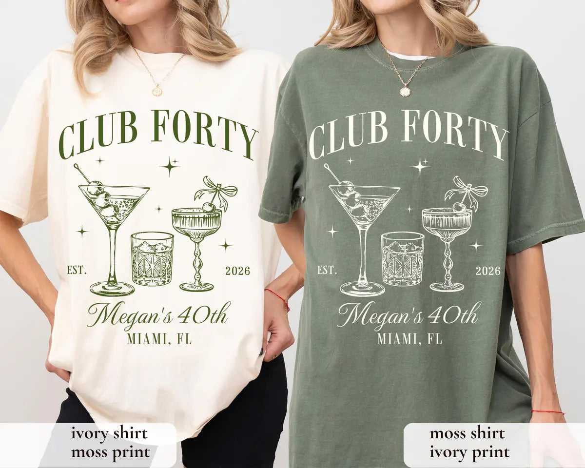 Club Forty Cocktail Social Club graphic Comfort Colors T-shirt in Ivory, additional product photograph.