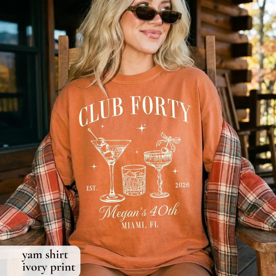 Club Forty Cocktail Social Club graphic Comfort Colors T-shirt in Ivory, additional product photograph.
