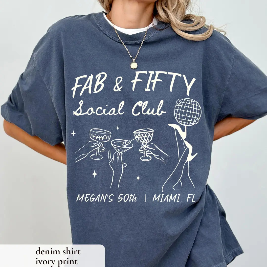 Fab & Fifty Social Club graphic Comfort Colors T-shirt, additional product photograph.