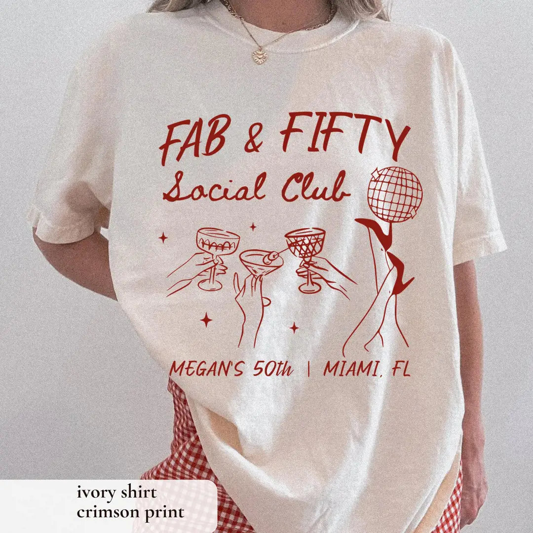 Fab & Fifty Social Club graphic Comfort Colors T-shirt, additional product photograph.