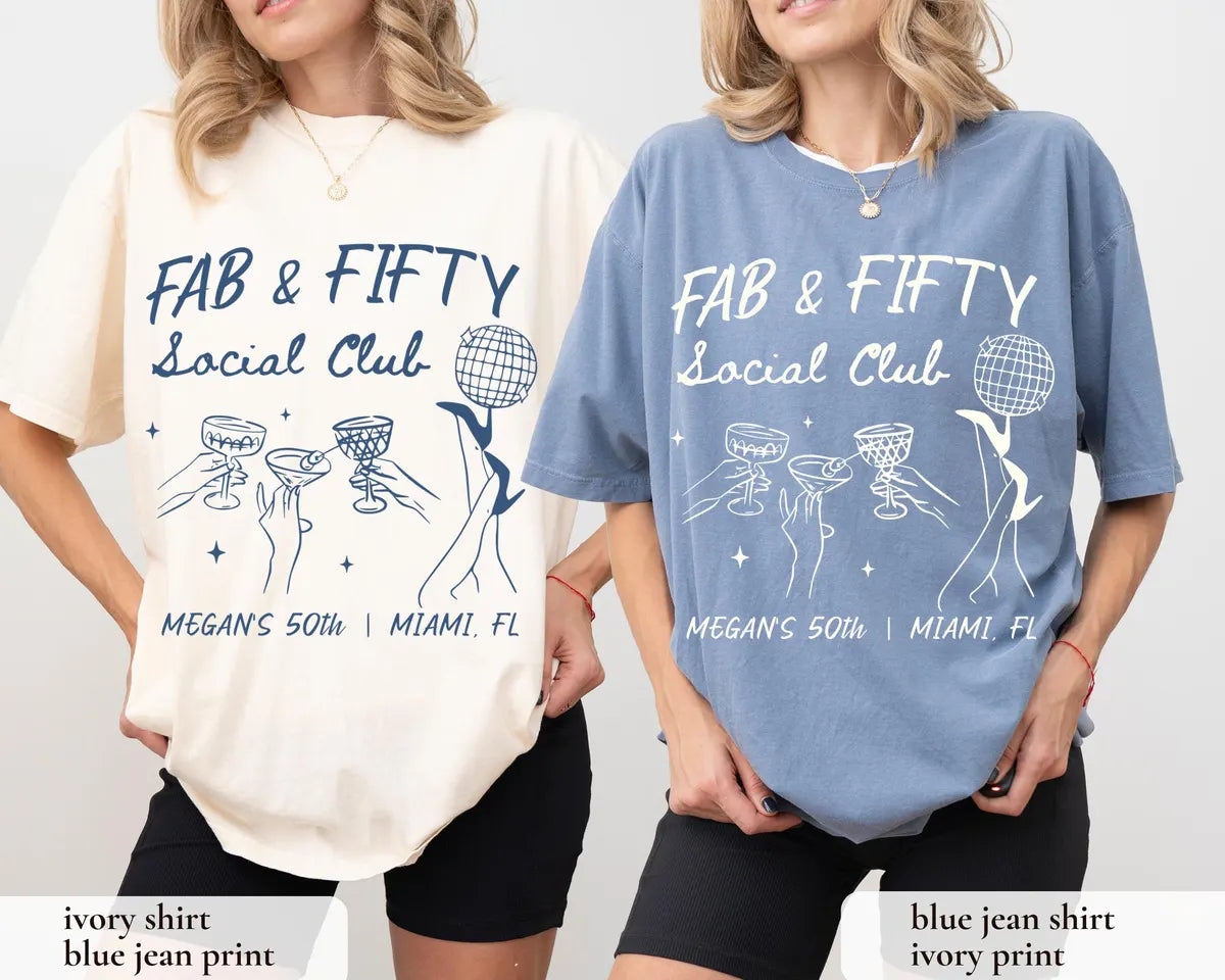 Fab & Fifty Social Club graphic Comfort Colors T-shirt, additional product photograph.