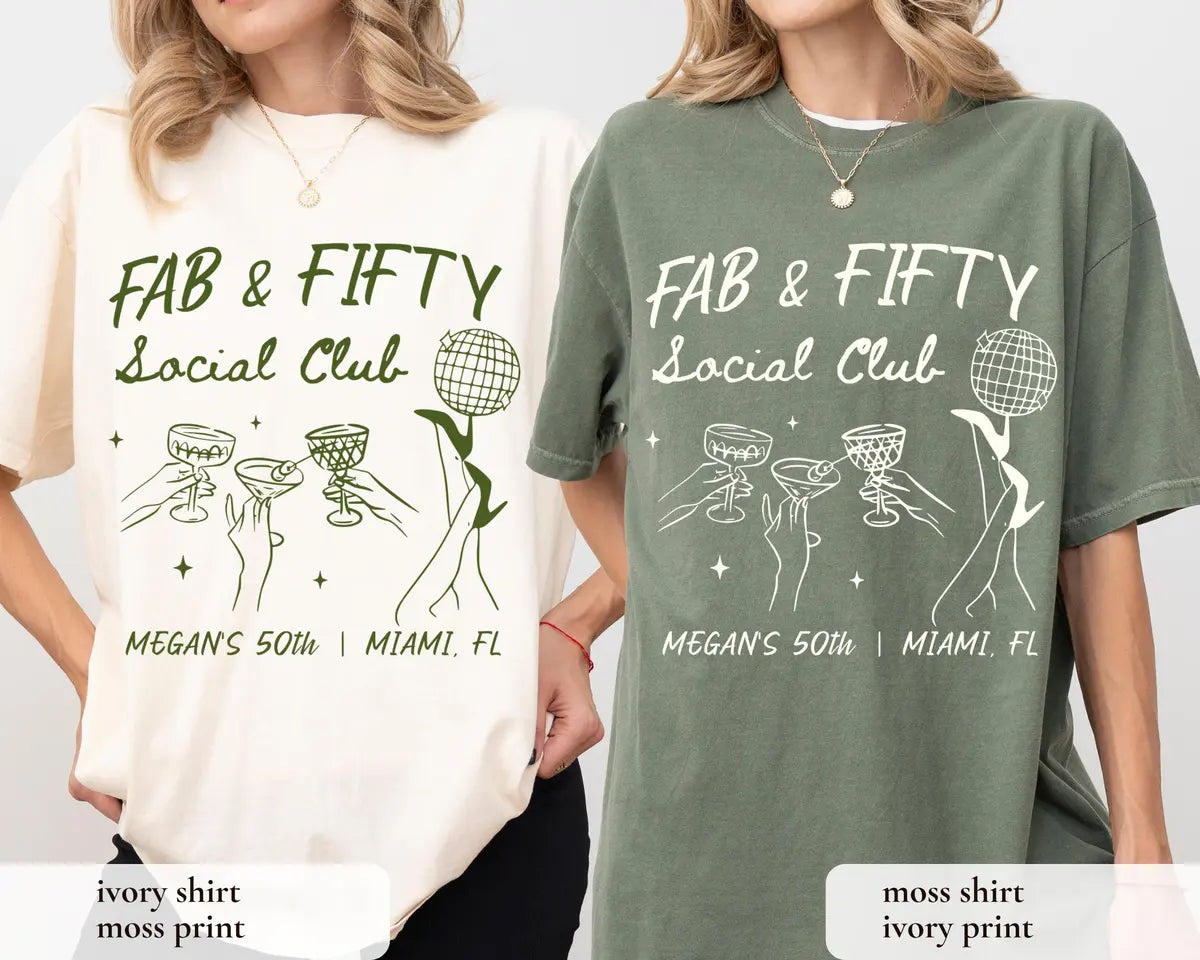 Fab & Fifty Social Club graphic Comfort Colors T-shirt, additional product photograph.