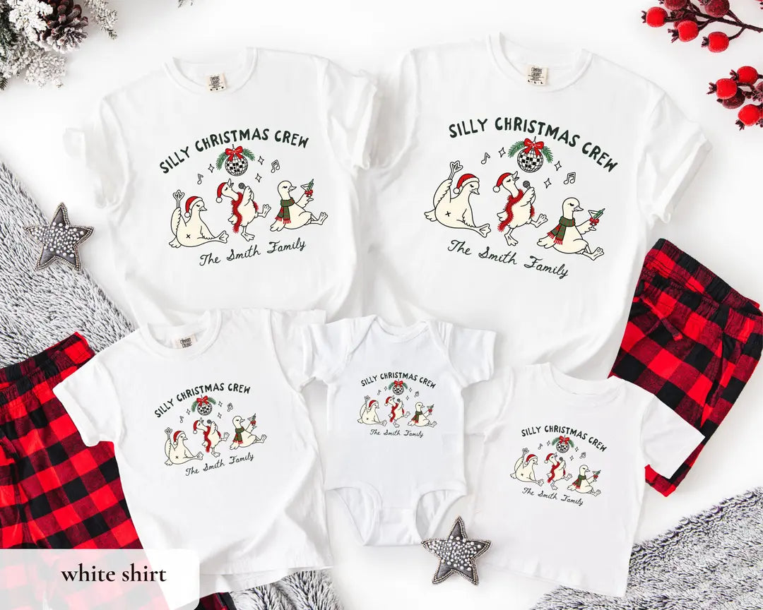 Comfort Colors T-shirt with Personalized Family Christmas Shirts holiday design; model photo.