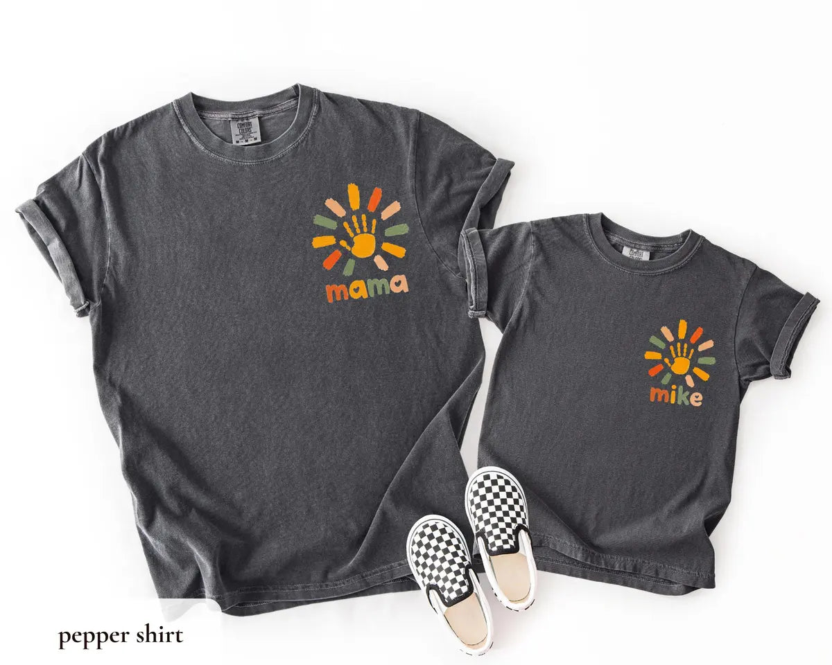 Personalized Family Matching Shirts graphic Comfort Colors T-shirt in Pepper, additional product photograph.