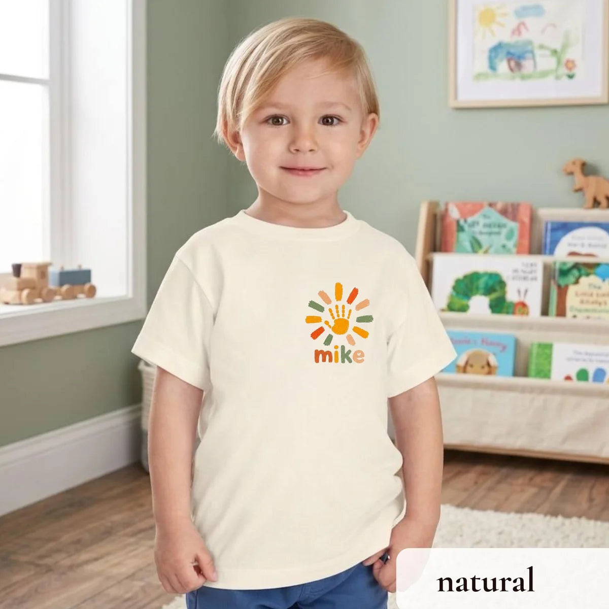 Comfort Colors T-shirt with Personalized Family Matching Shirts printed design; model photo.