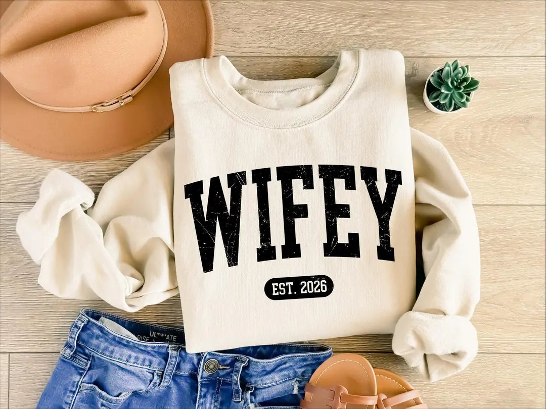 Personalized Wifey Crewneck Sweatshirt alternate product view.