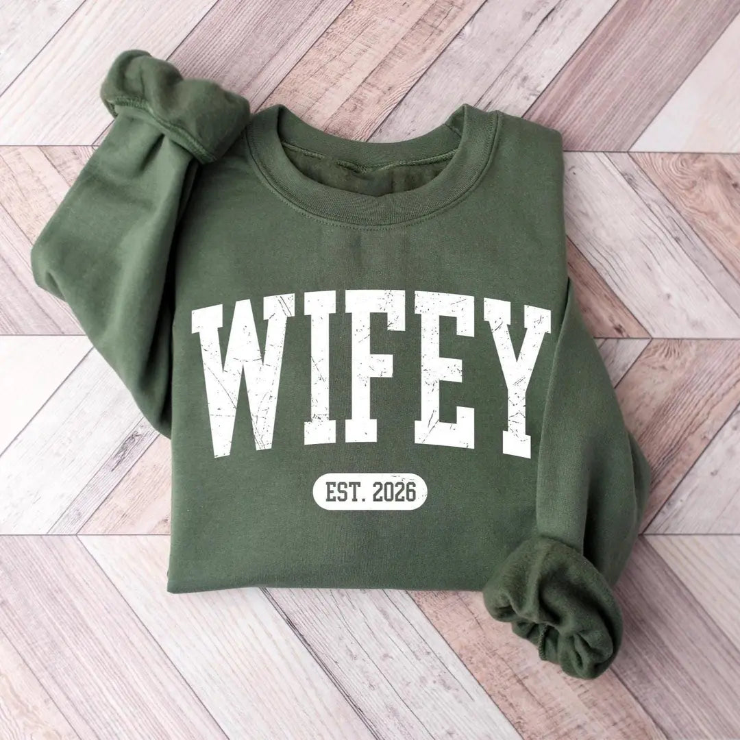 Personalized Wifey Crewneck Sweatshirt hero view.