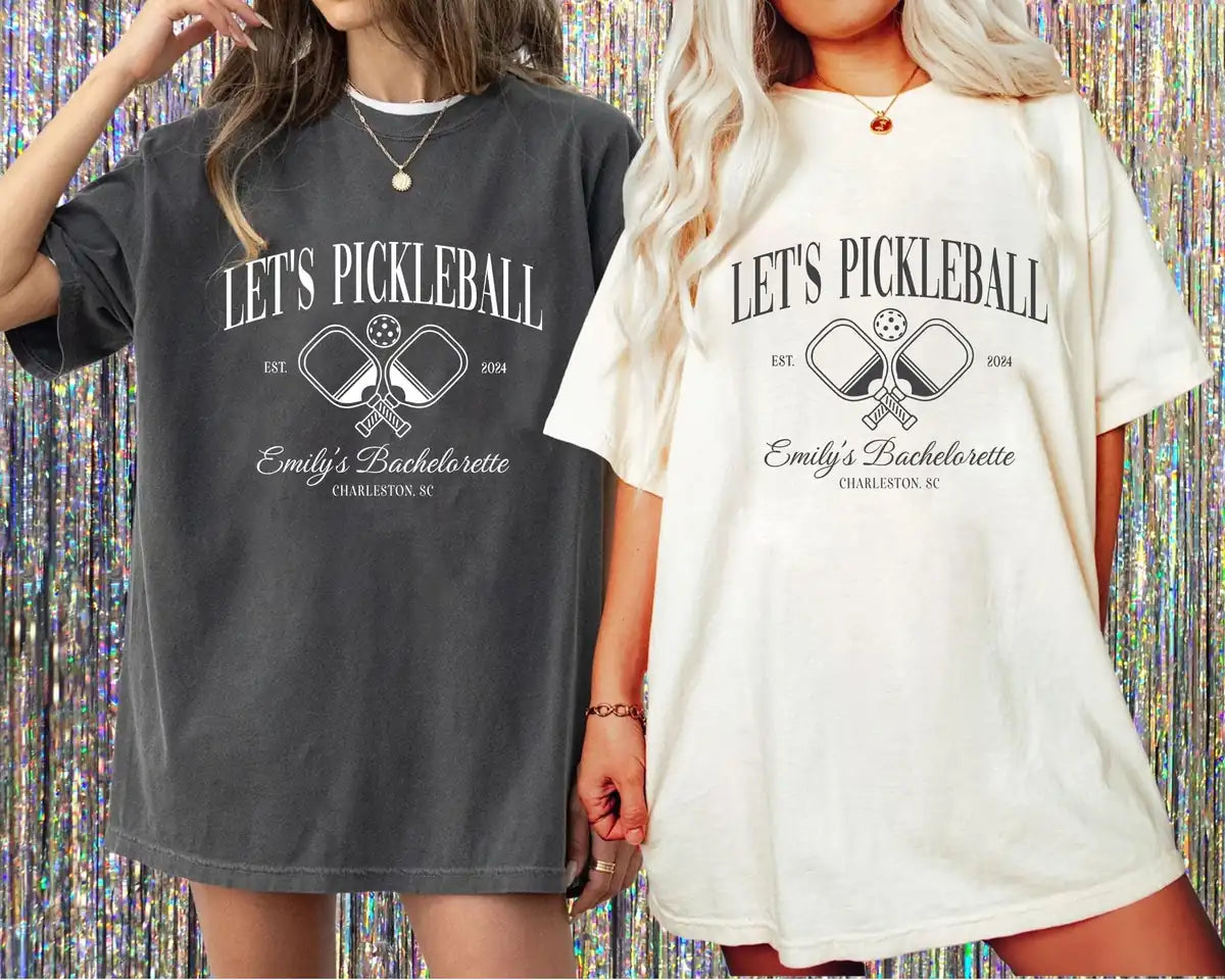 pickleball club custom name location year bachelorette party comfort colors t shirt size chart